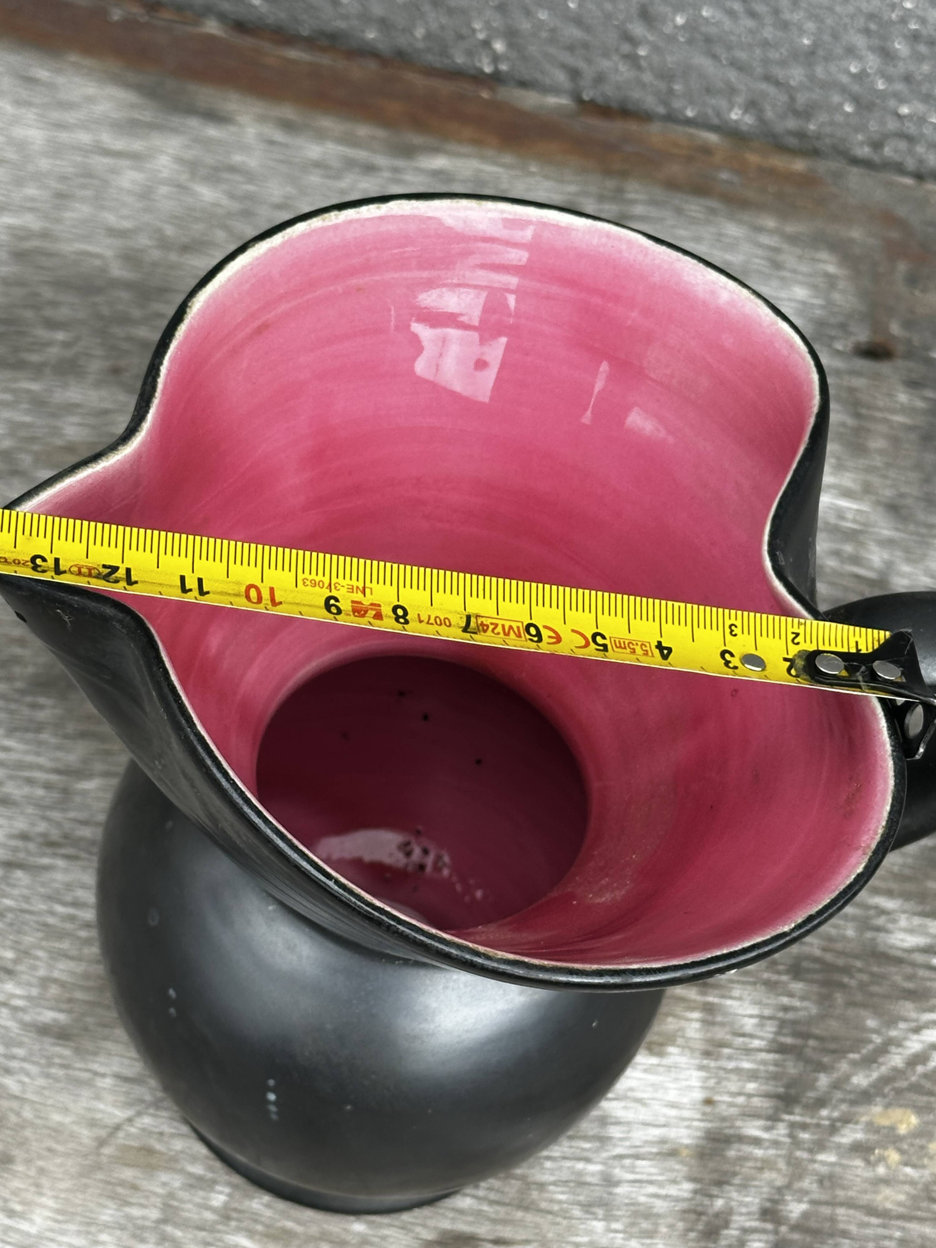 Elchinger Anthracite and Pink Ceramic Pitcher/Vase - Heart-Shaped Neck, 16 cm High