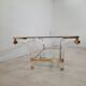 Square coffee table in brass, lucite and glass hollywood regency