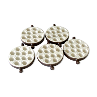 Emile Henry snail service - 5 Poêlons 12 holes - Caquelons marron