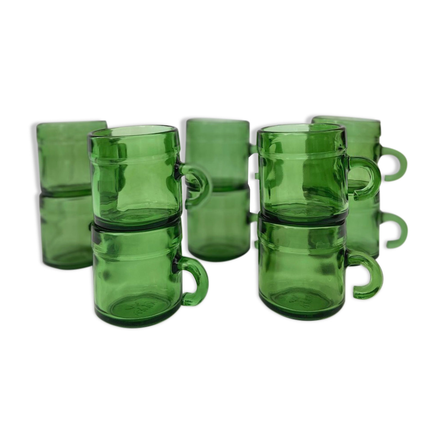 Lot of 10 vintage coffee cups green Duralex style