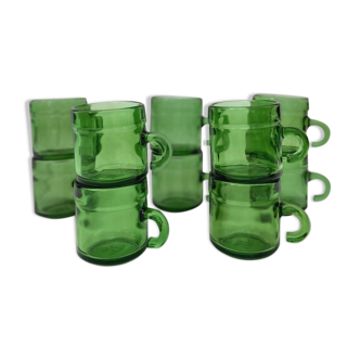Lot of 10 vintage coffee cups green Duralex style