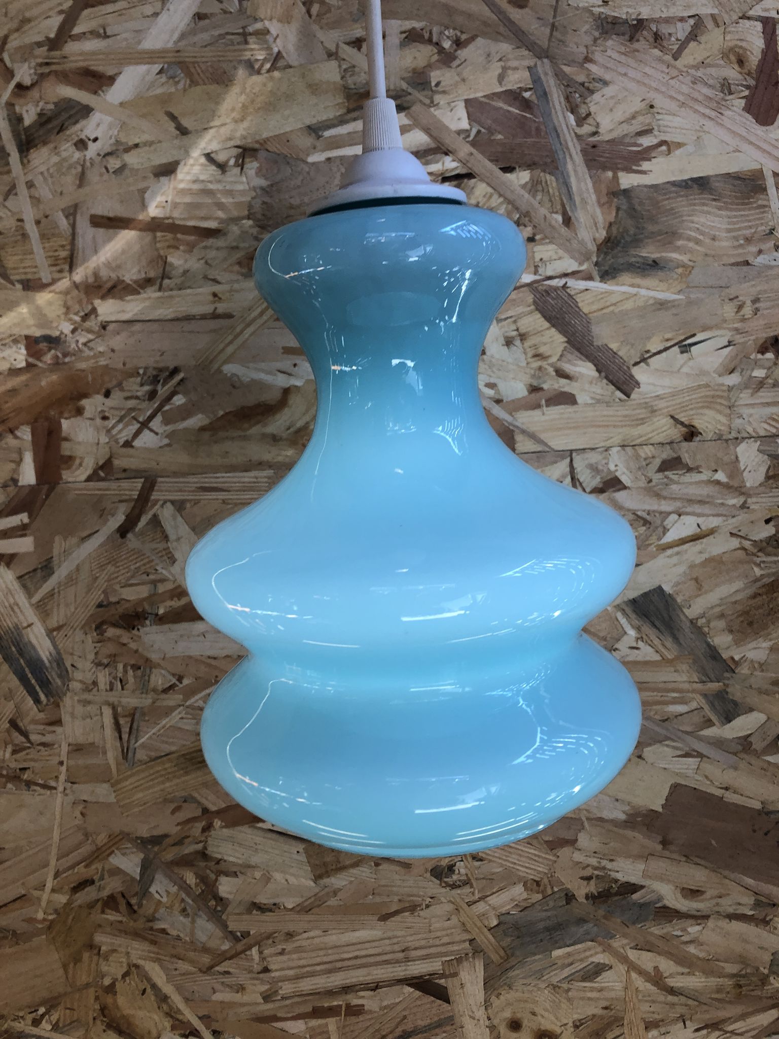 Old Suspension Opaline Blue + Thread White Decoration 70s Vintage