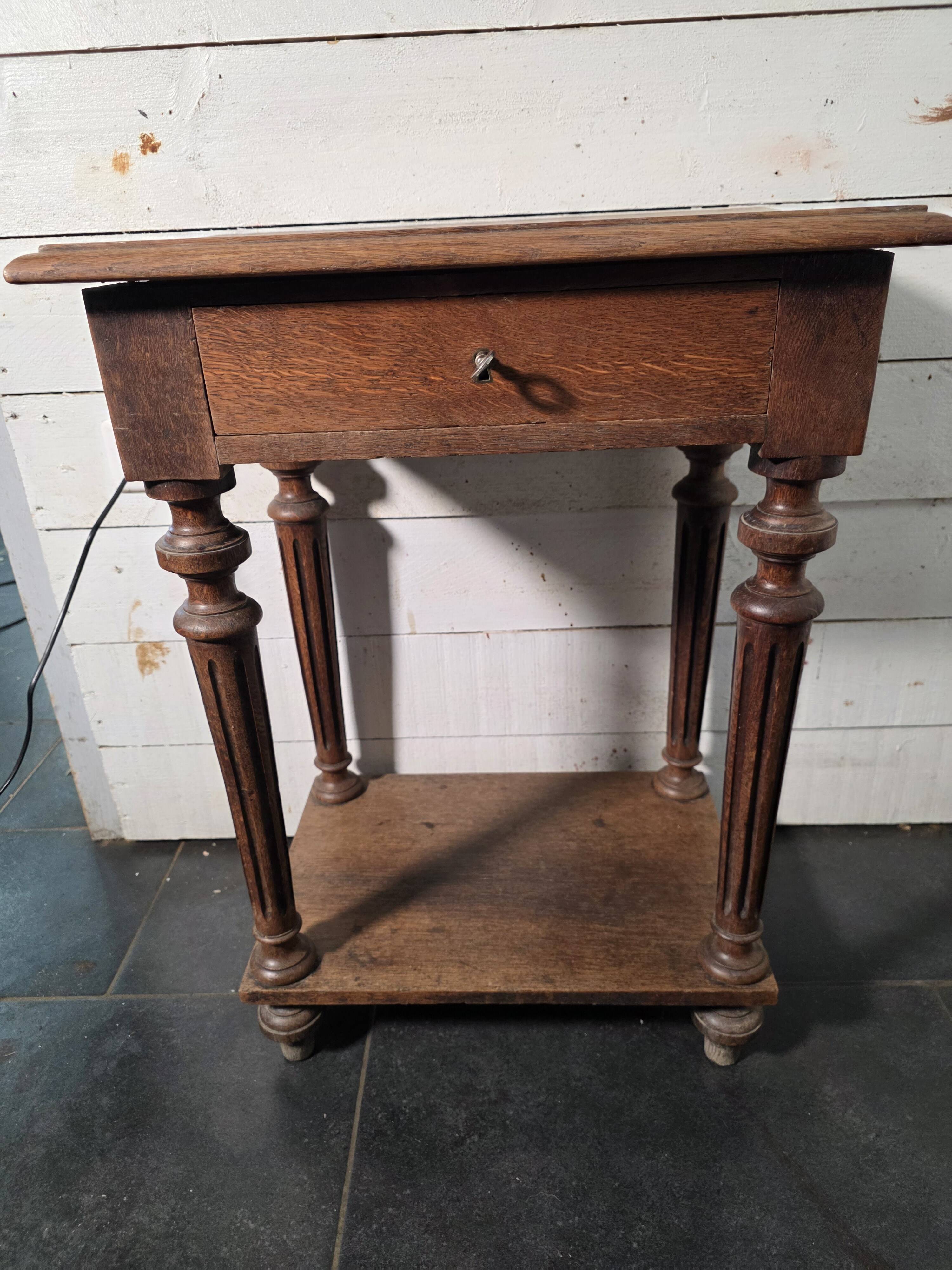 Louis XVI style bedside table in solid oak