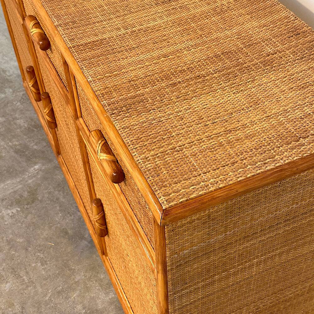 Vintage rattan & bamboo sideboard / credenza, 1970s