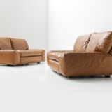 Bengodi vintage cognac leather sofas design Cini Boeri for arflex italy