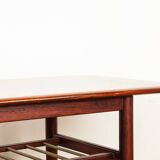 Rosewood and metal tube coffee table, two levels, Denmark 1960.