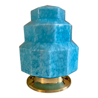 Lamp skyscraper vintage art deco globe glass Clichy blue