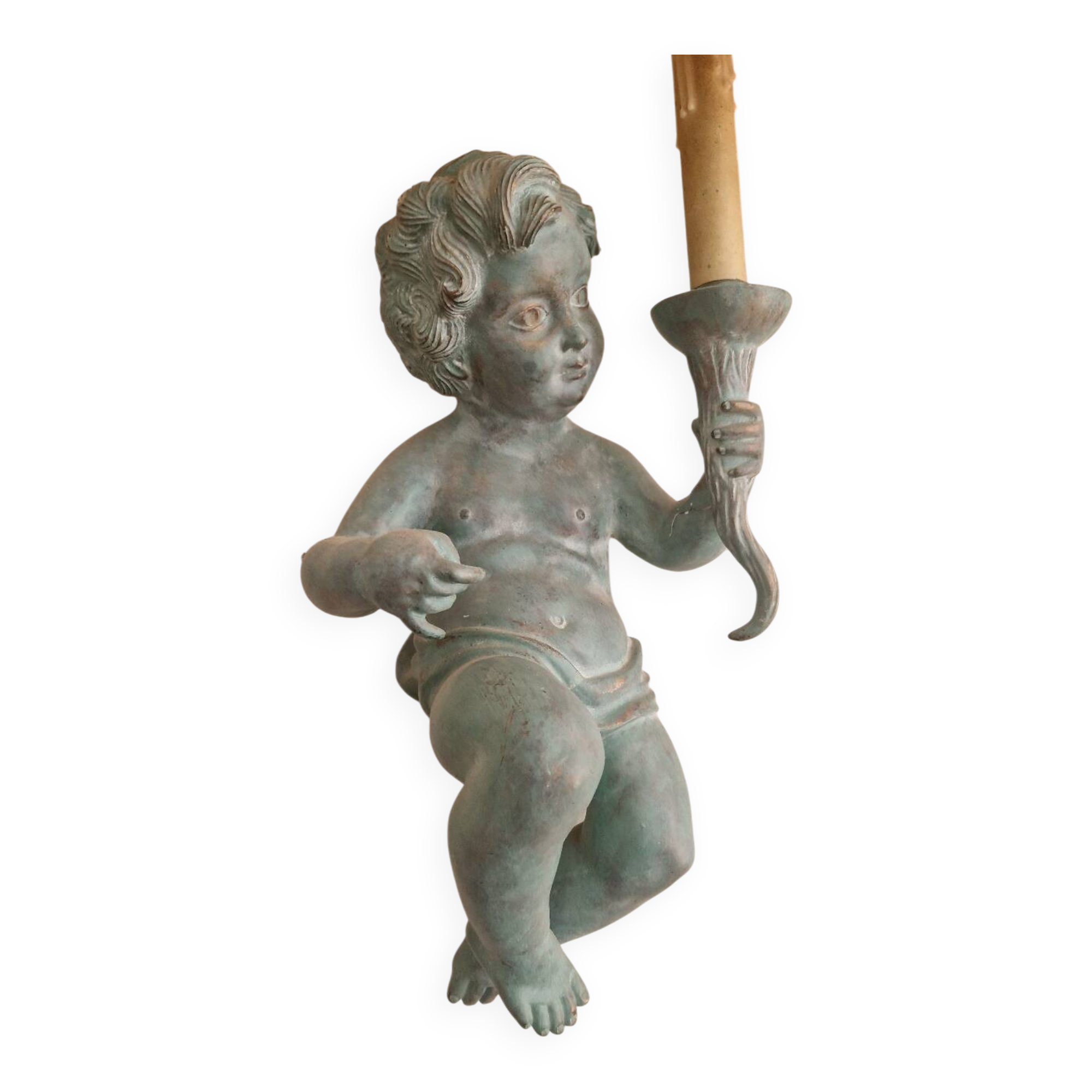 Pairs of wall lights, either two distinct cherubs.