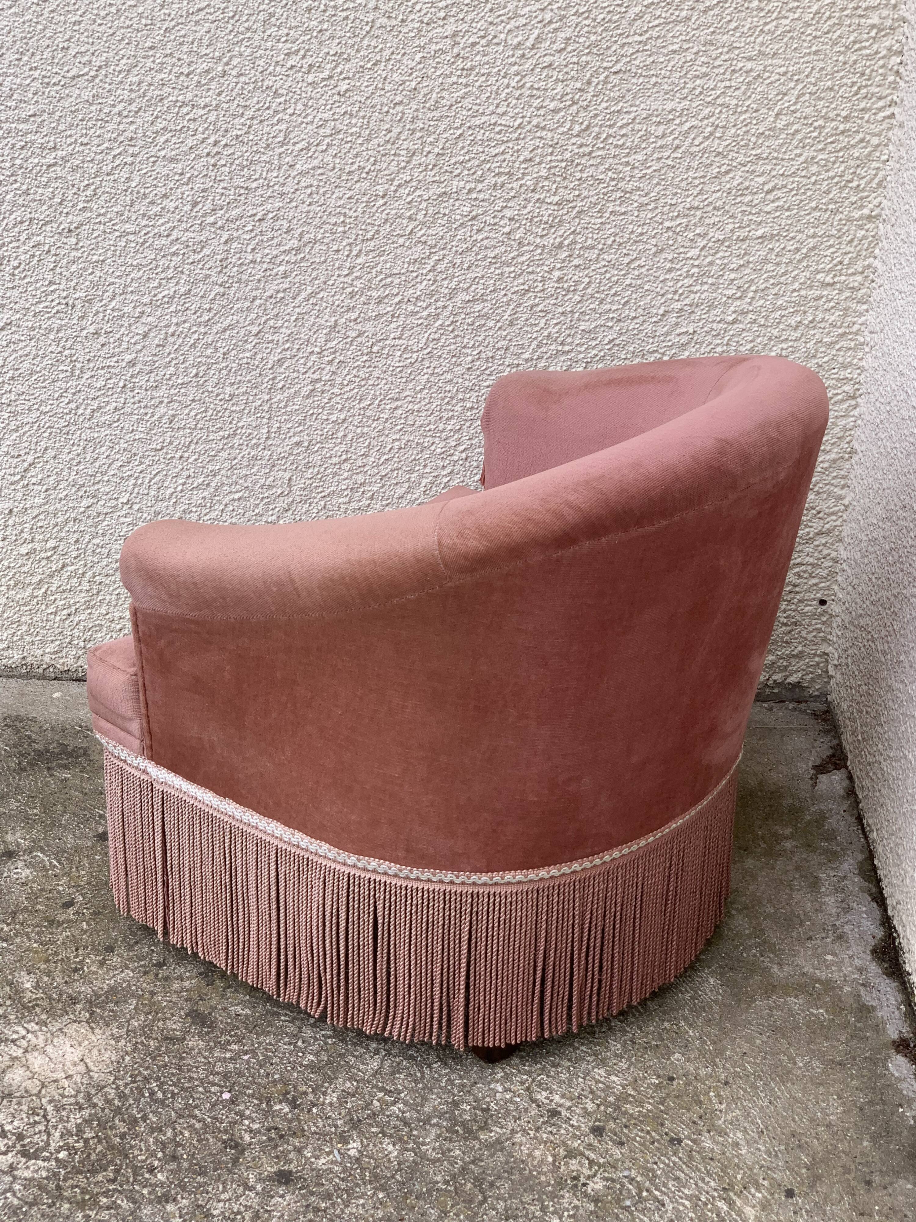Pink velvet toad armchair 1970