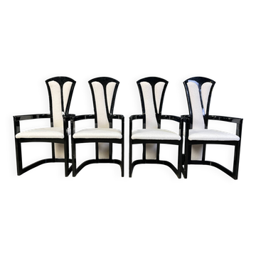 4 chaises de salle à manger en bois laqué italien, années 1980