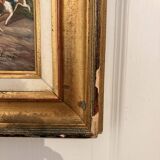 Oil Painting Panel Wood Gilded Hunting English Dog 19th Century