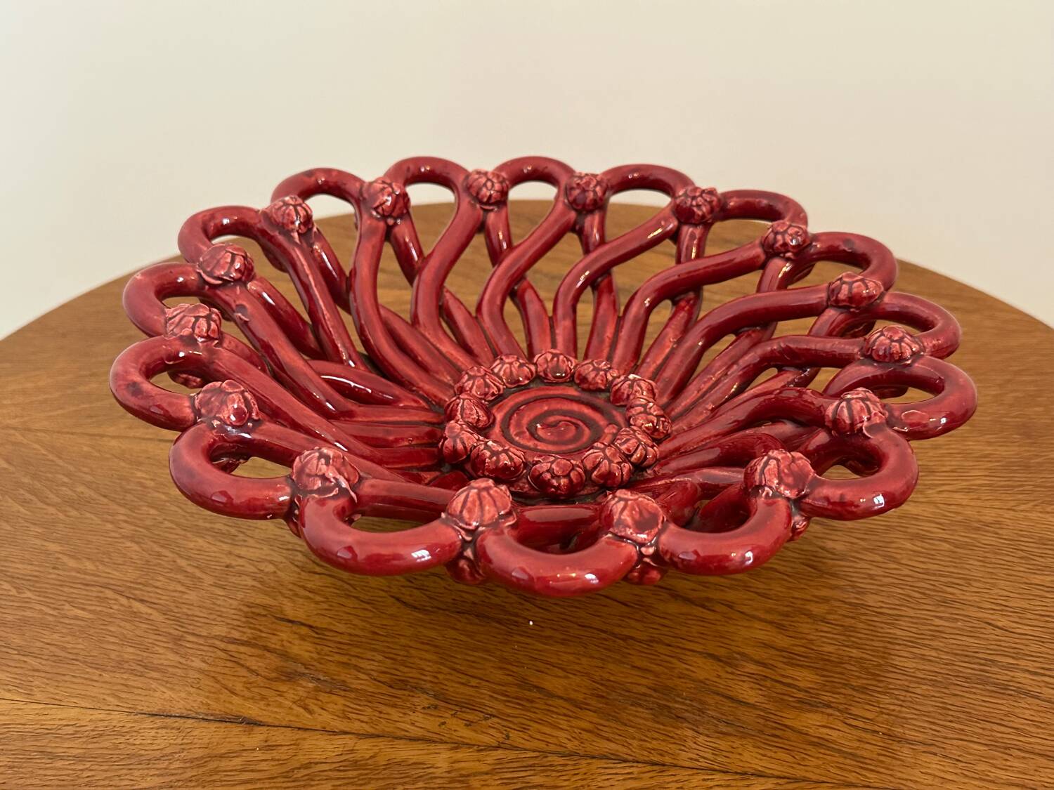 Antique fruit basket in woven ceramic Vallauris