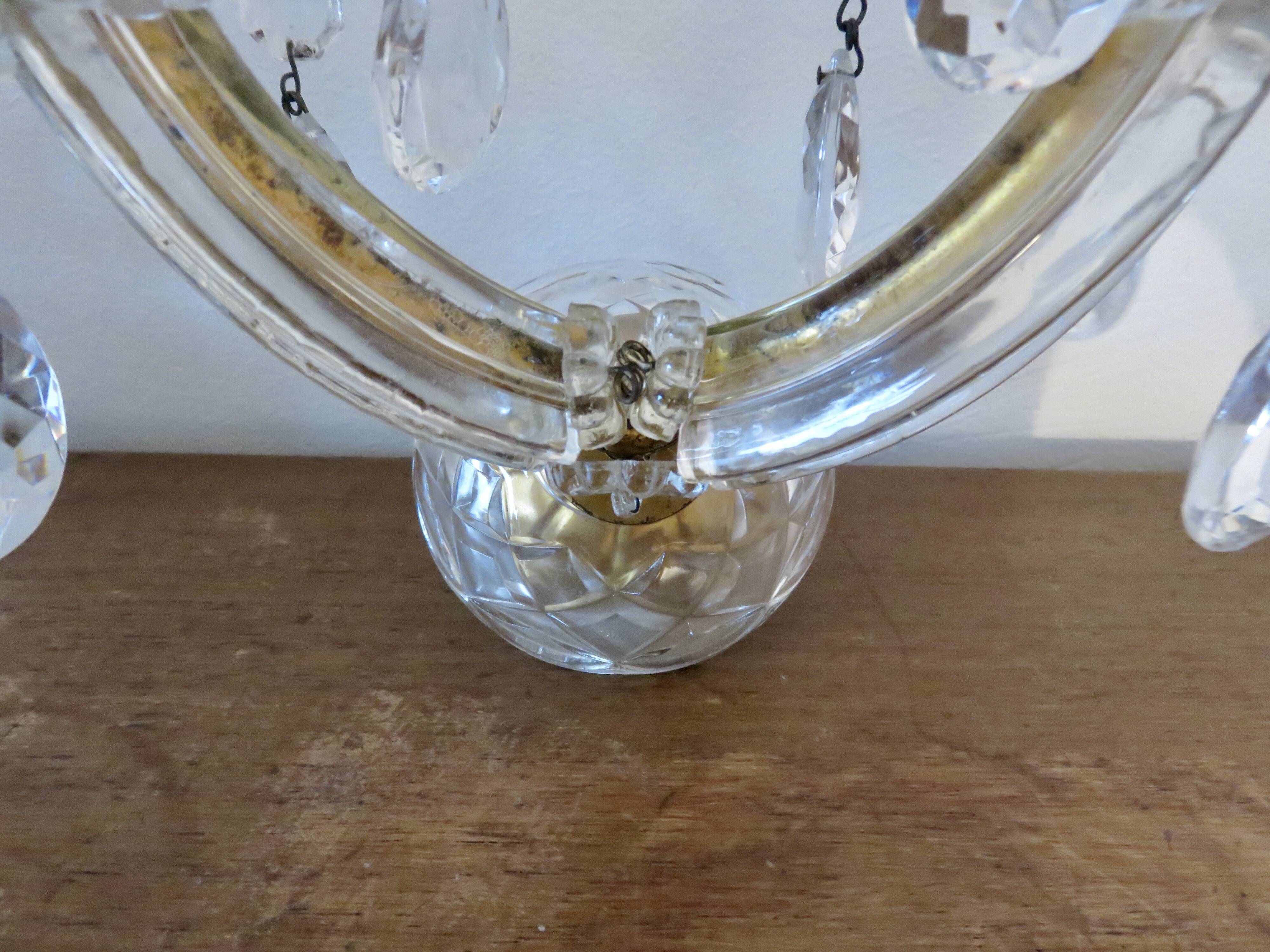 pair of double wall sconces with crystal pendants, made in Italy