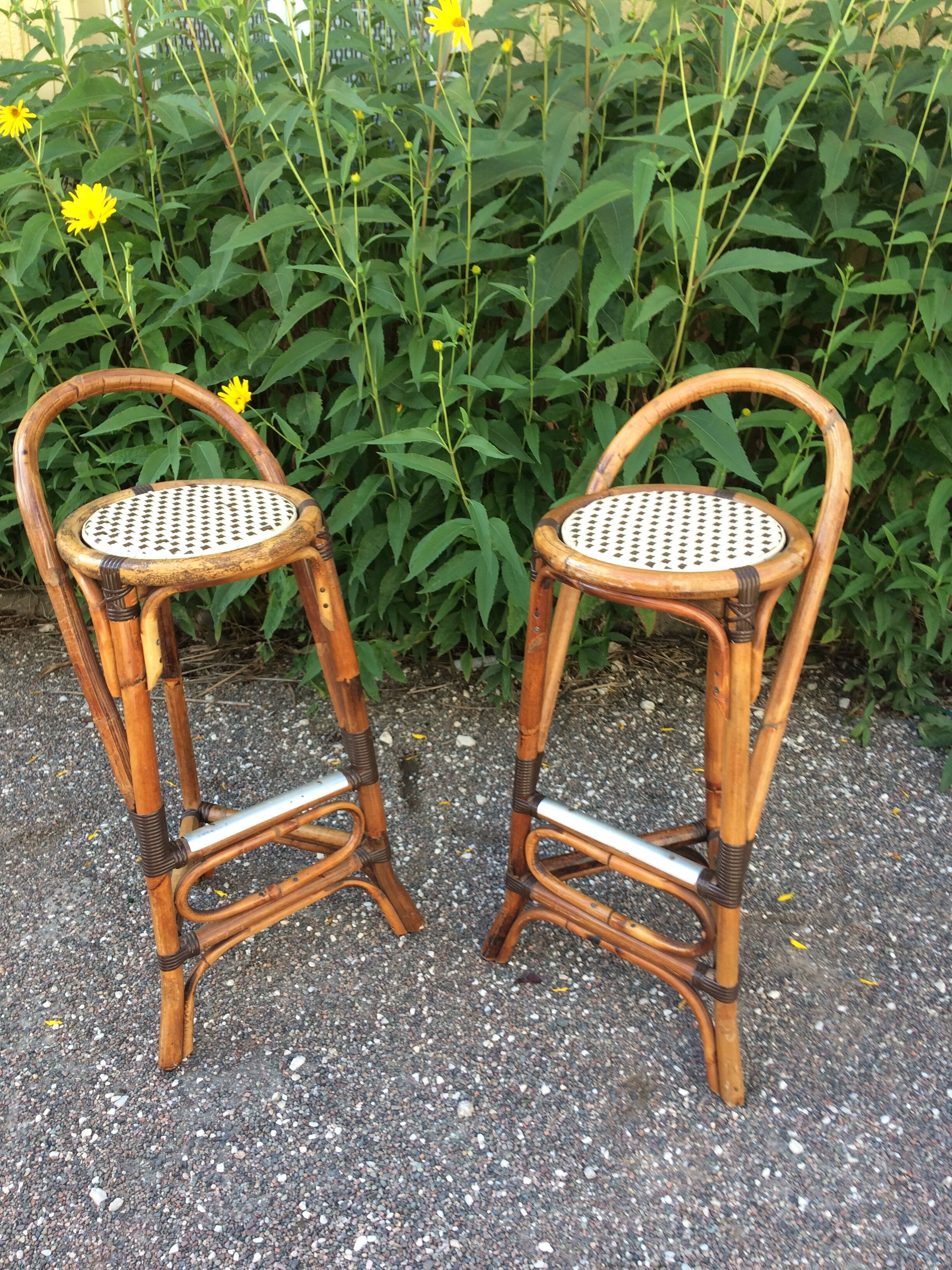 Bamboo and rattan bar stool