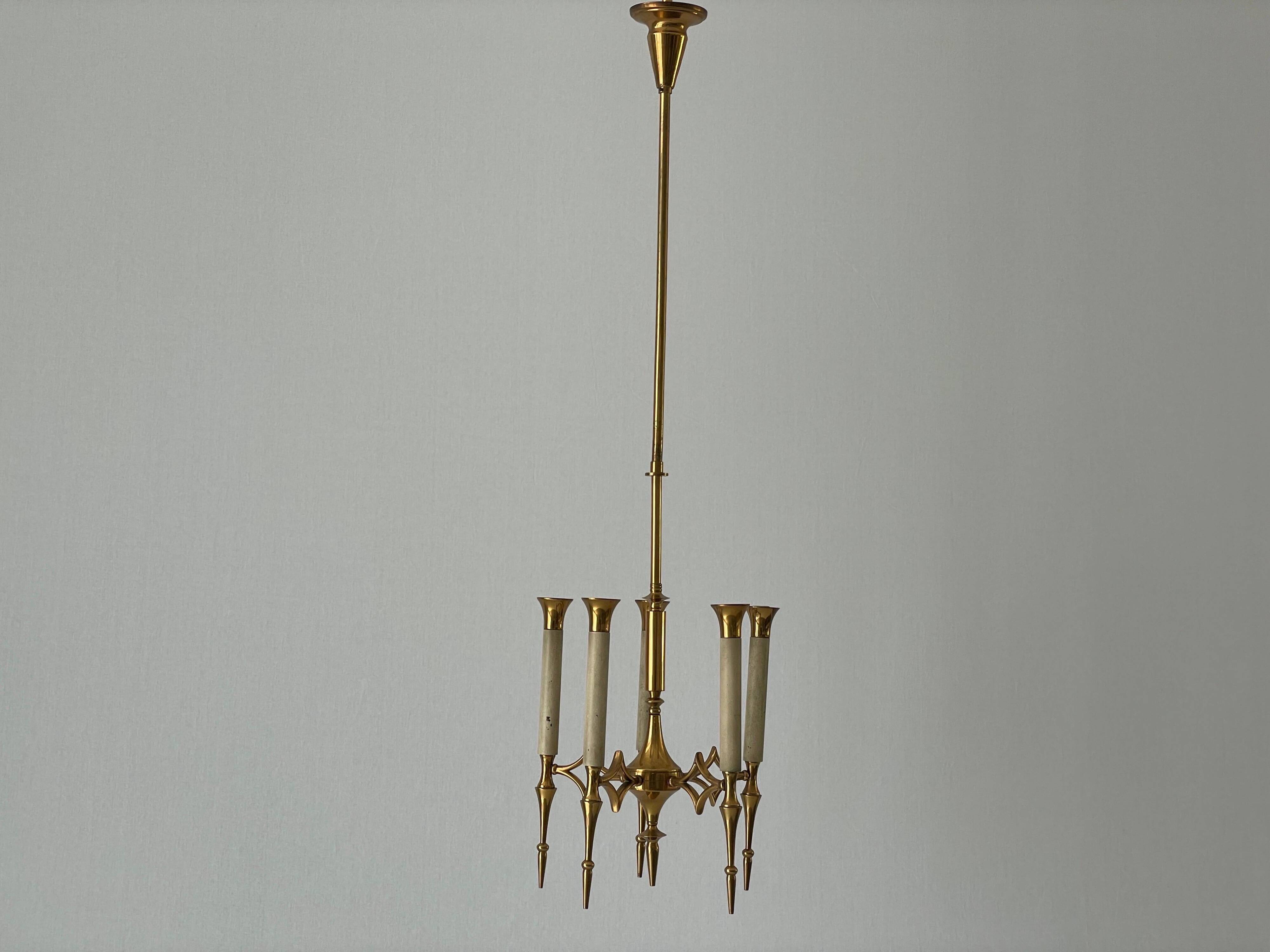 Brass chandelier with 5 light arms, Italy, 1960s