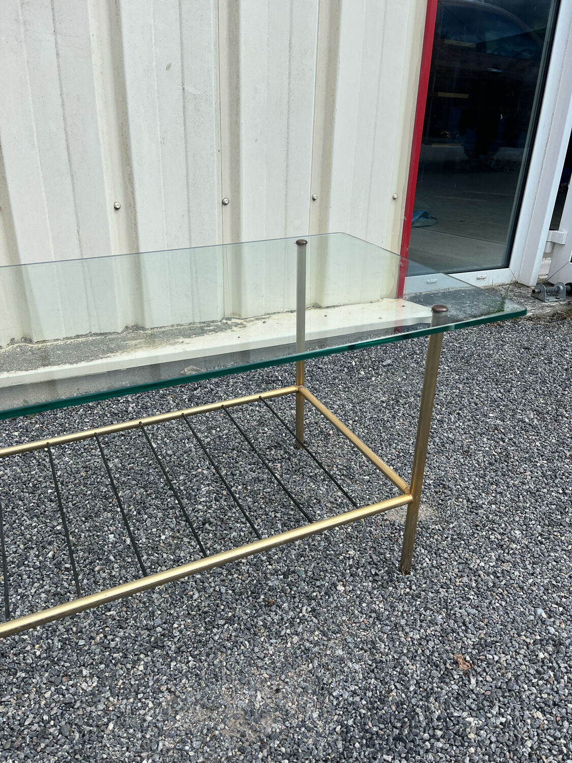 Vintage glass and brass coffee table