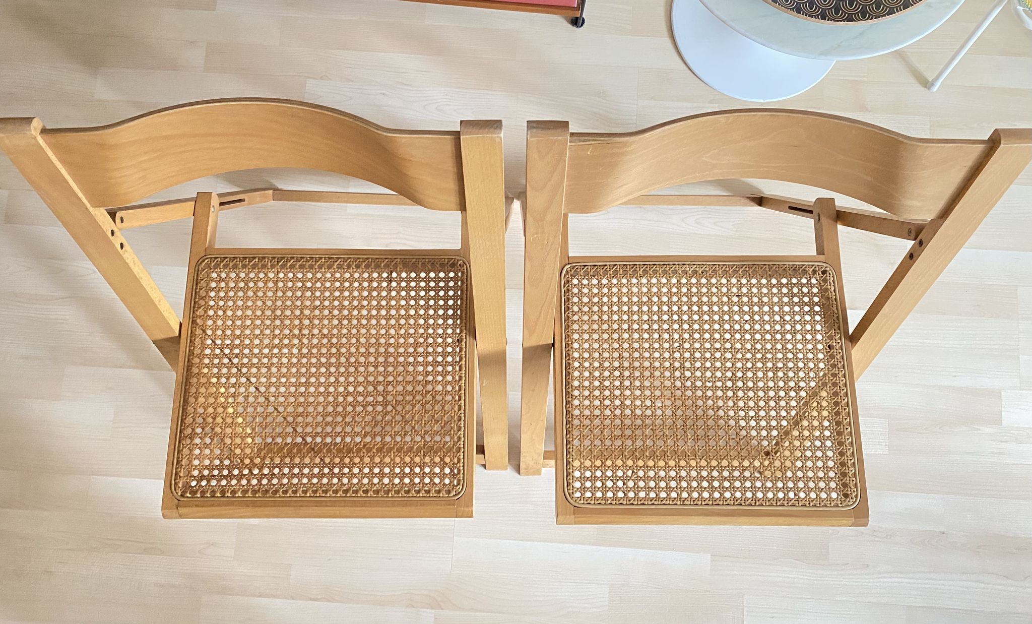 Duo of Italian chairs wood and cannage of the 60s