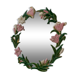 Oval ceramic mirror with flowers