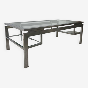 Vintage brushed steel coffee table by Guy Lefèvre for Maison Jansen, 1970s
