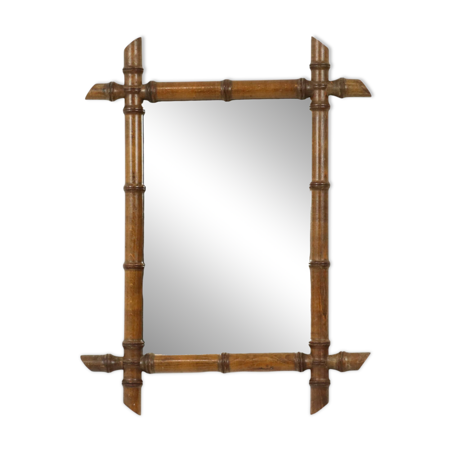Antique French Wooden Faux Bamboo Mirror 52x39cm