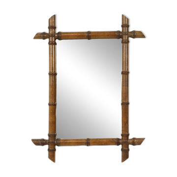 Antique French Wooden Faux Bamboo Mirror 52x39cm