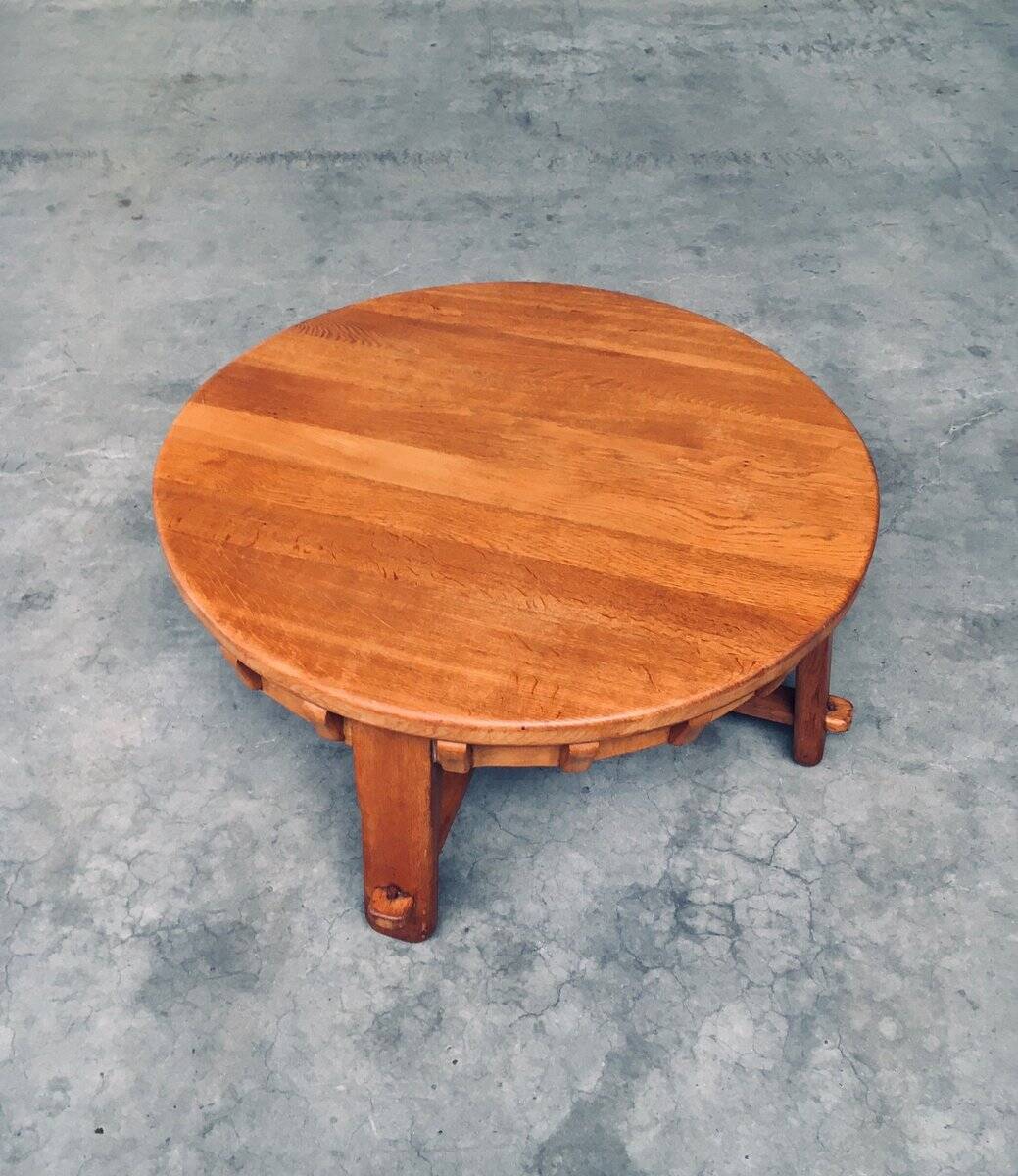 Brutalist Handcrafted Oak Coffee Table, Netherlands, 1950s