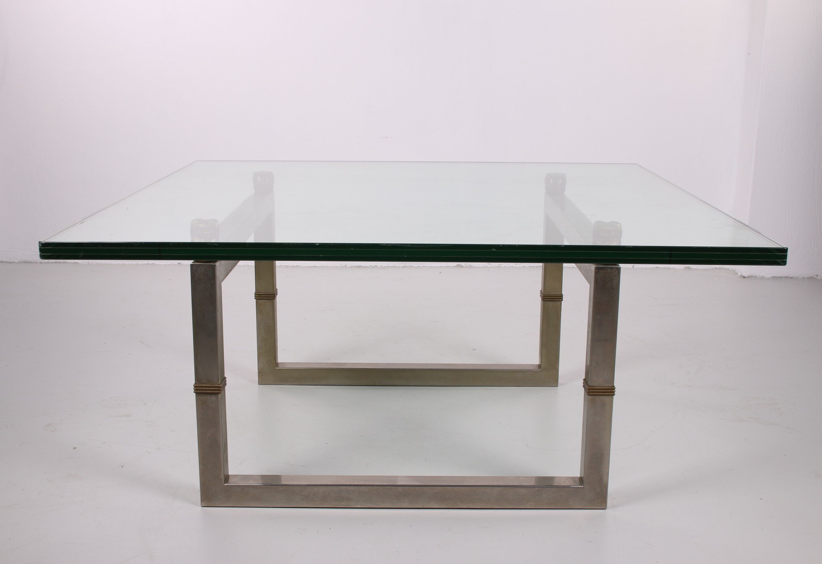 Peter Ghyczy glass coffee table with stainless steel frame Biri T29