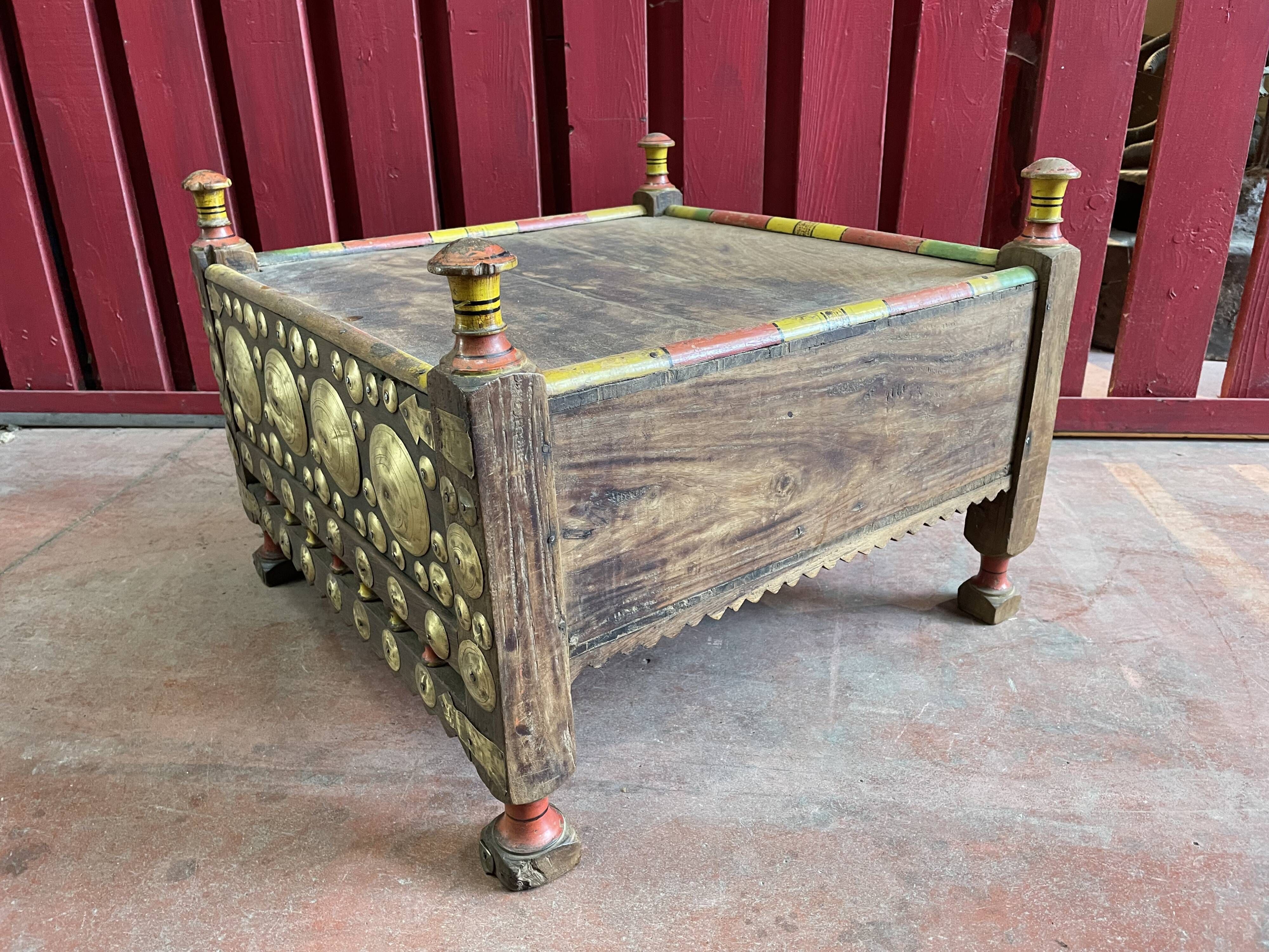 Pakistan, Punjab region. Old small tea table with traditional décor