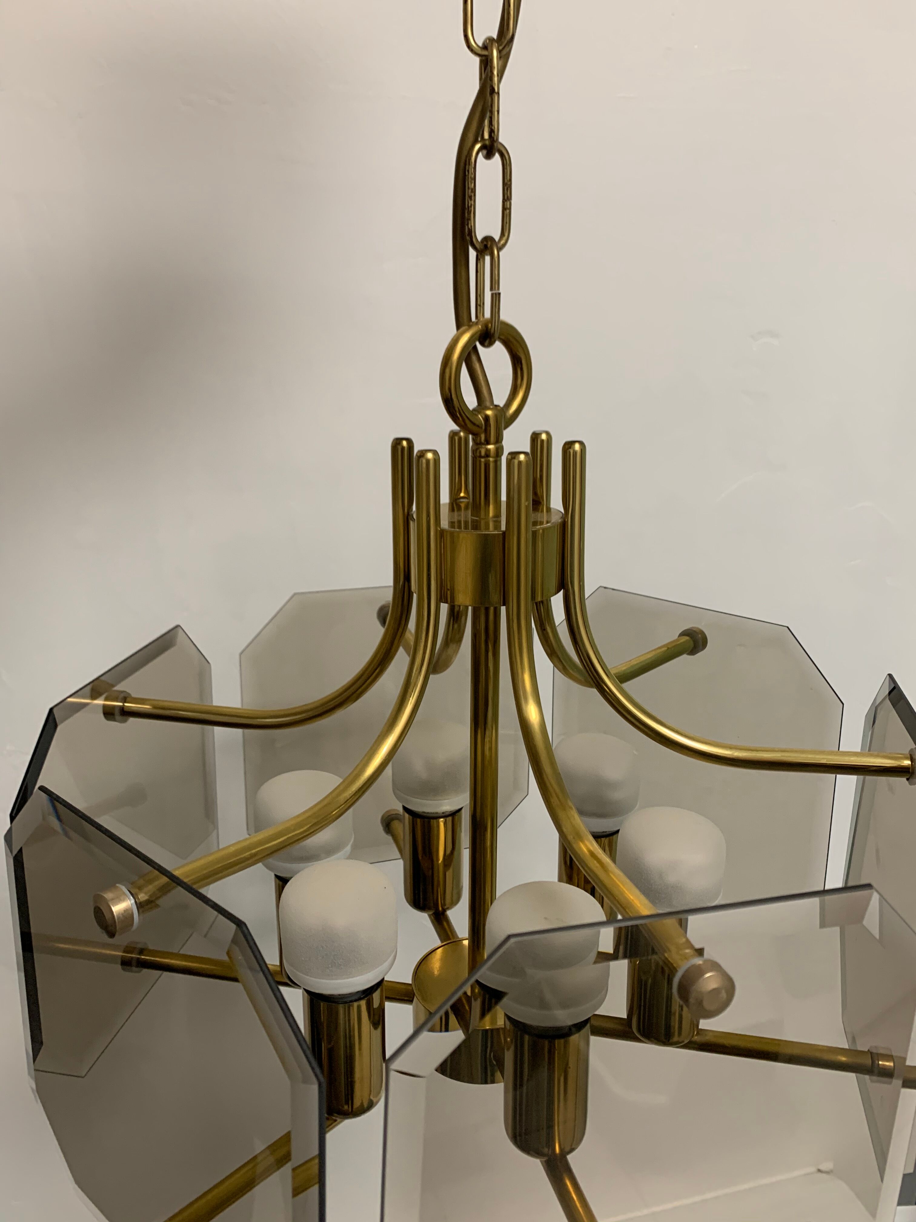 Luigi Colani chandelier Sische edition smoked glass and brass