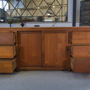 Large teak sideboard with 6 drawers and 2 sliding doors