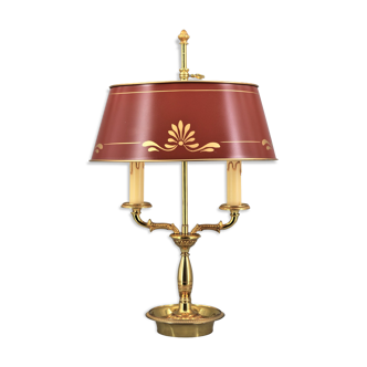 Empire style hot water bottle lamp, two lights, with oval lacquered lampshade "lucien gau "