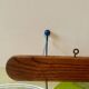 Vintage wooden wall coat rack - triple coat hook with blue metal balls