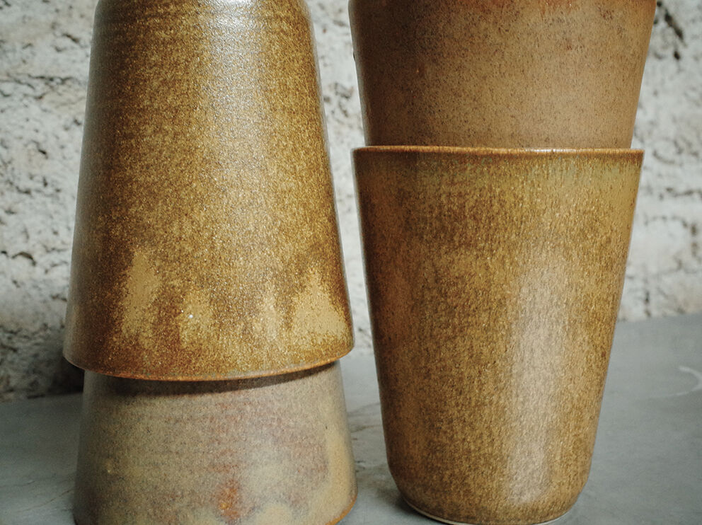 Set of 5 coffee cups in digoin sandstone color "bronze"