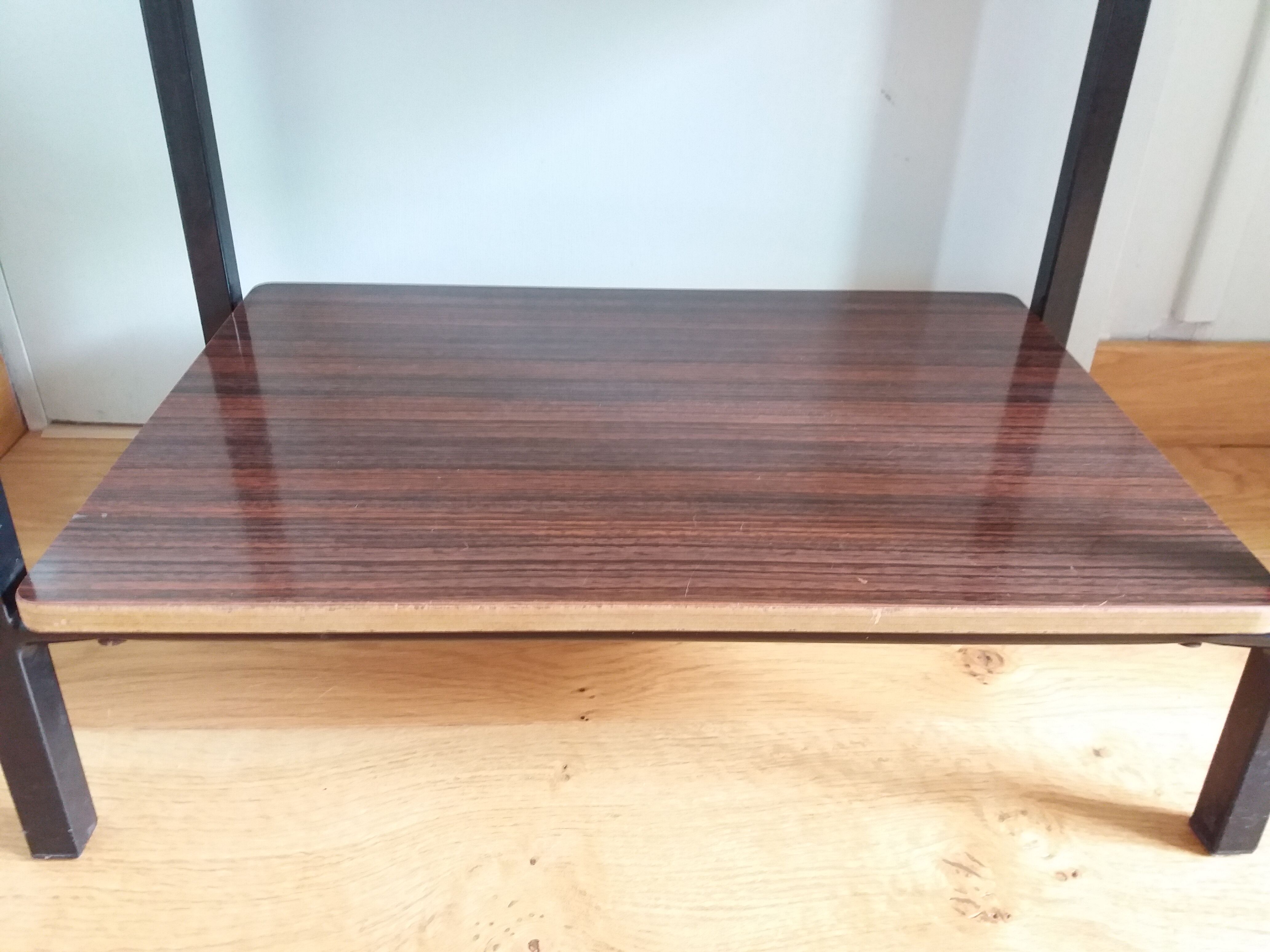 Table de chevet bout de canapé style moderniste formica et métal laqué noir