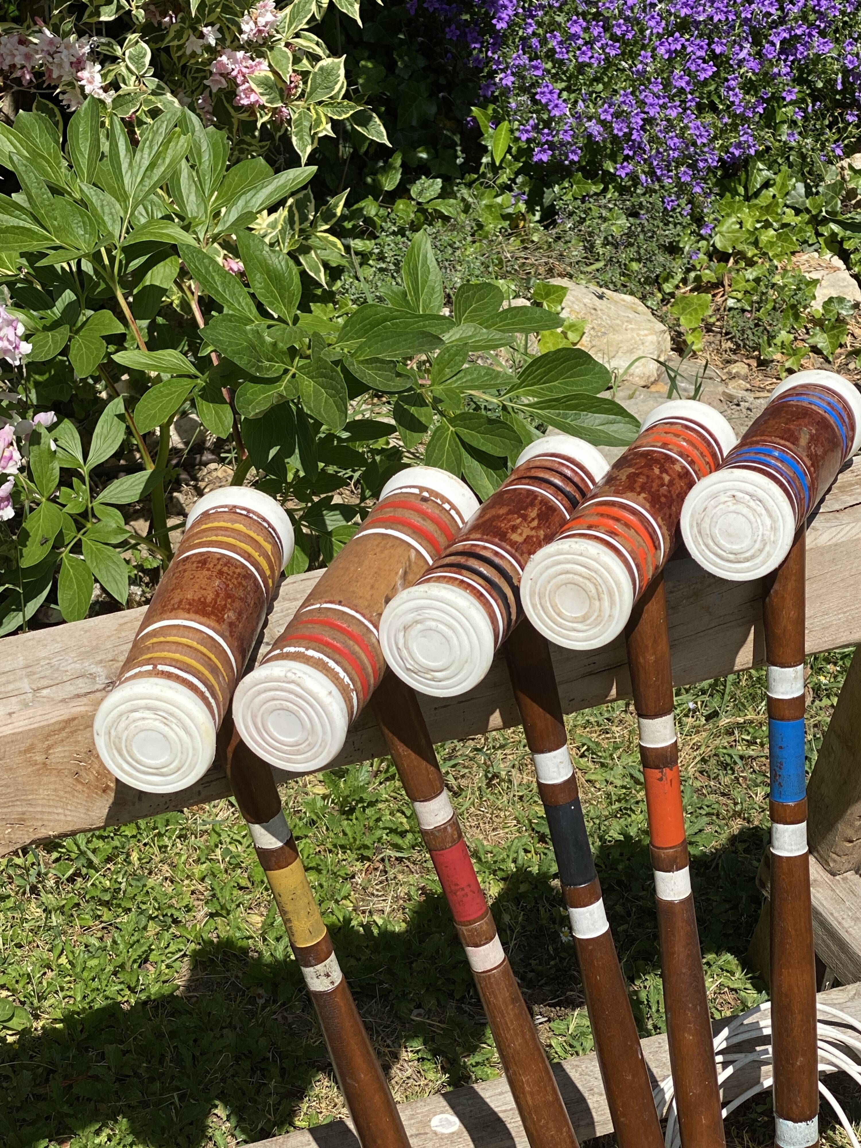 Old wooden croquet game