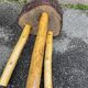 pair of rustic tripod farm stools 1950 brutalist wooden vintage French stool