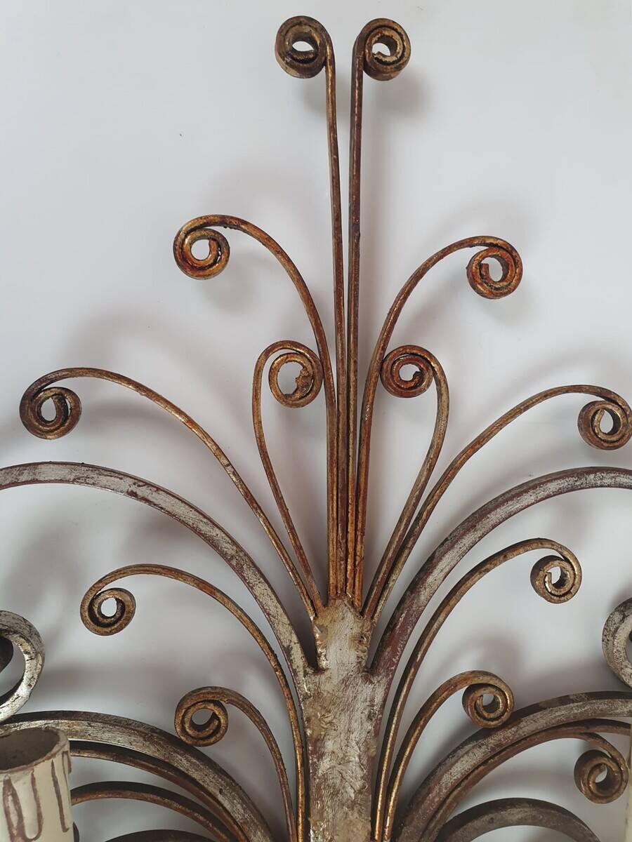 Pair of Silver Wrought Iron And Glass Wall Lights by Banci, Italy, 1940s