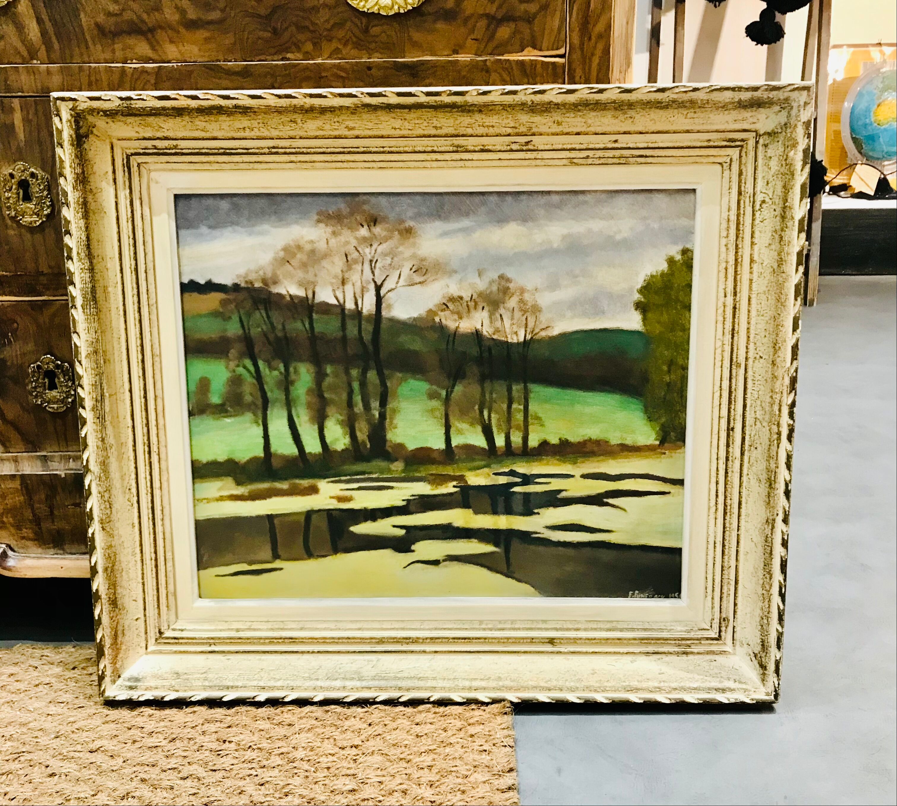 Landscape lake painting 50s