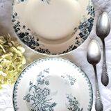 Assiettes creuses anciennes dépareillées en faïence terre de fer accompagnées d'une soupière