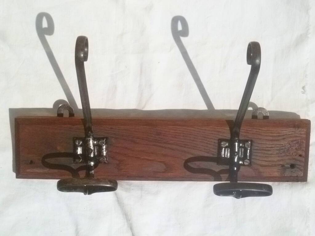 Metal and solid wood hooks, vintage