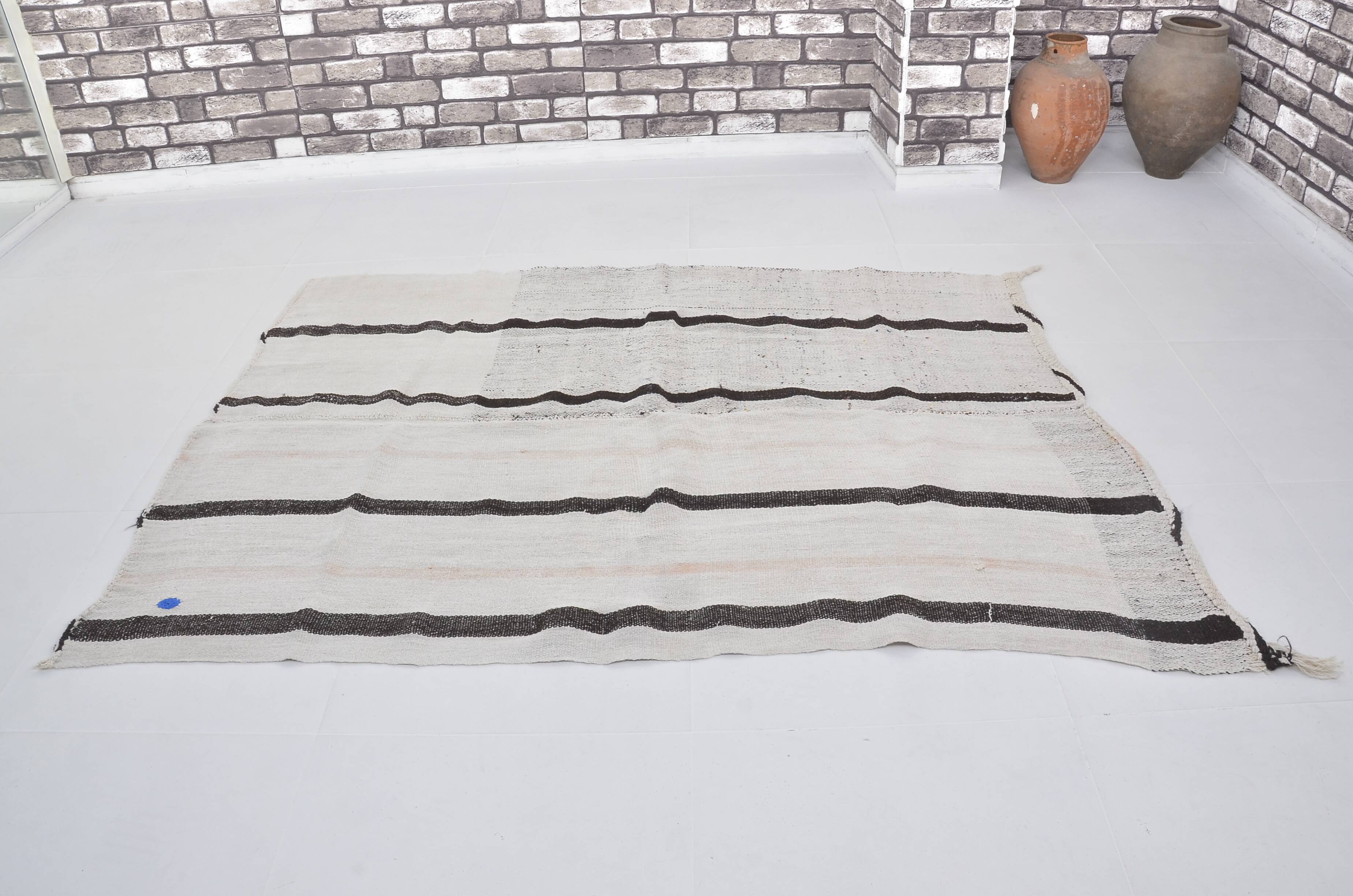 Oushak Hemp Kilim Rug with Stripes sku 3667