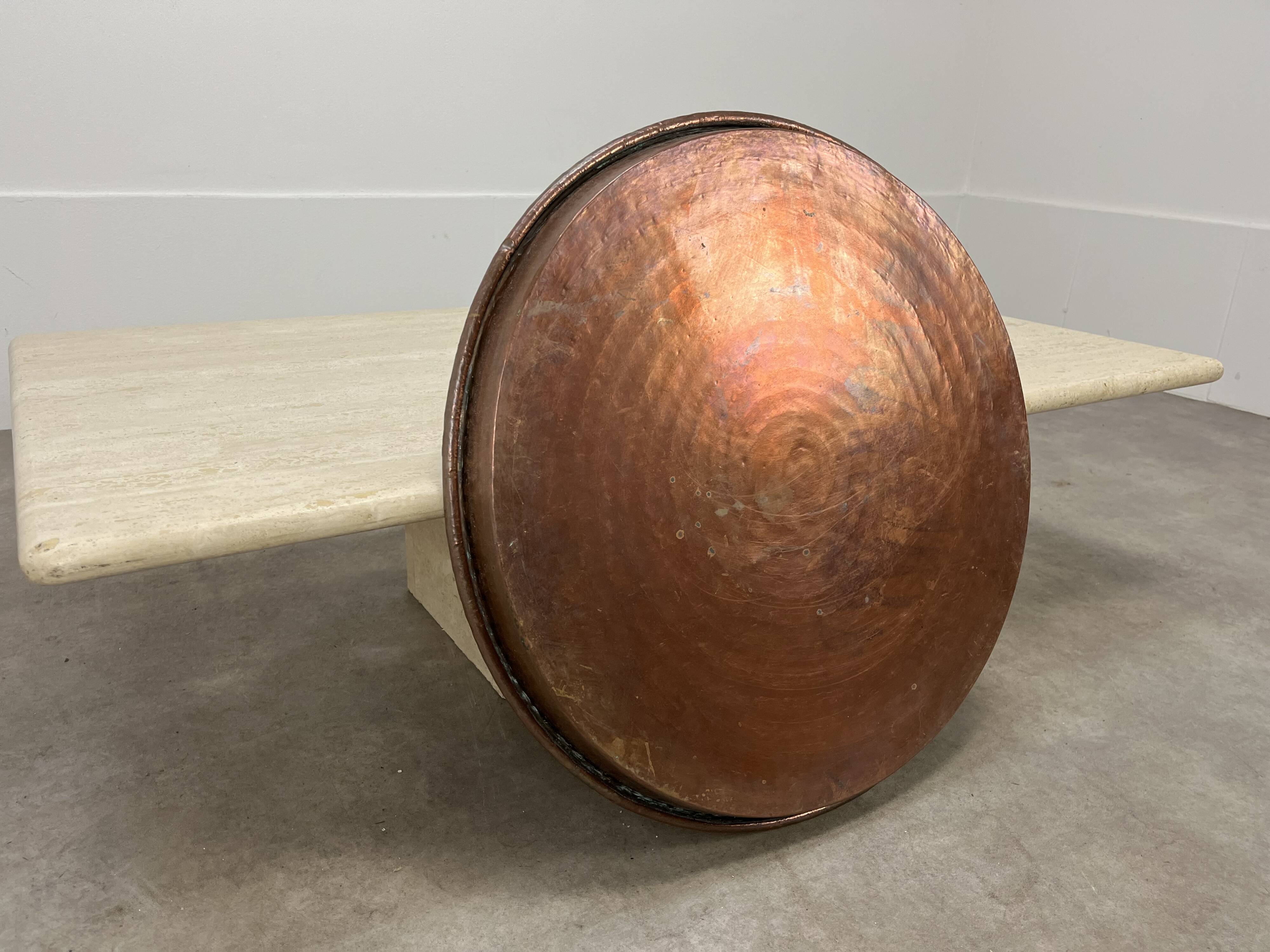 Vintage handcrafted XL round brass tray