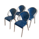 Set of 4 chairs chrome-based perforated metal blue color, around 1980