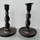 Pair of English oak Barley Twist candlesticks