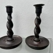 Pair of English oak Barley Twist candlesticks