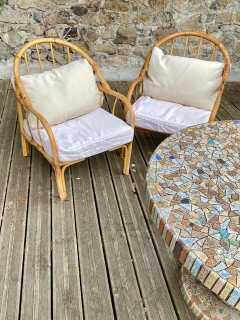 Pair rattan armchairs