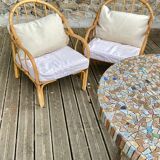 Pair rattan armchairs