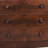 Antique english chest of drawers bow front mirrored mahogany veneer 120cm