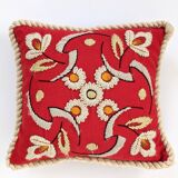Floral decorative cushion | Wool embroidery | 70s