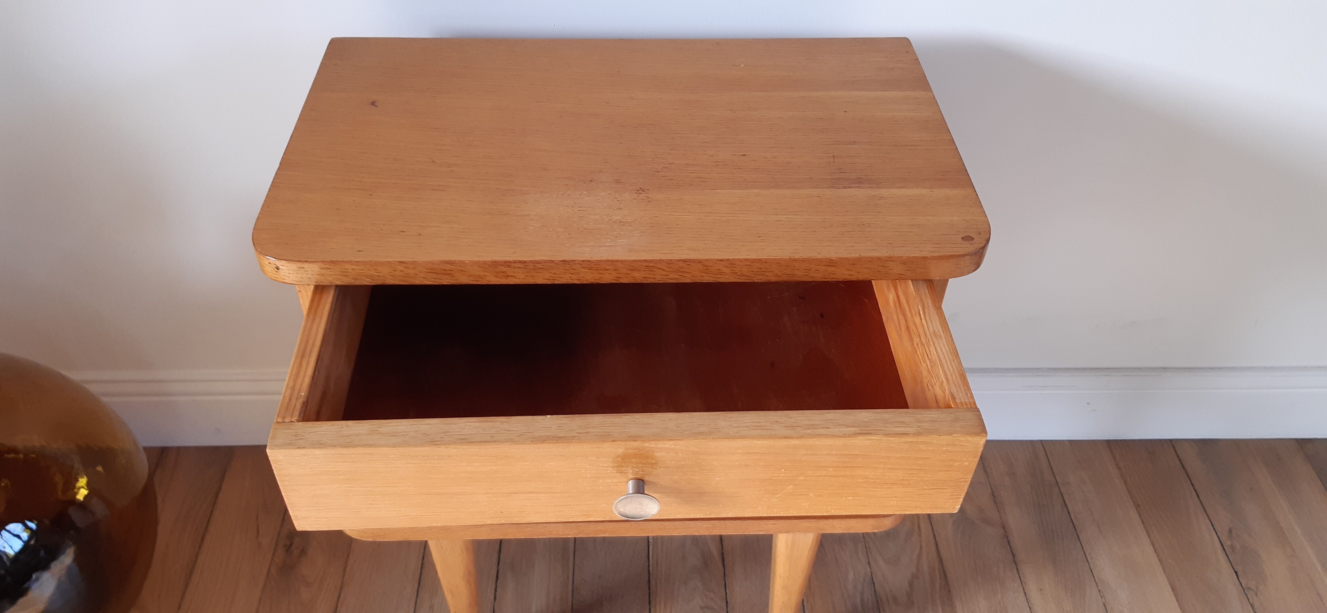 Scandinavian bedside oak compass feet 50-60s